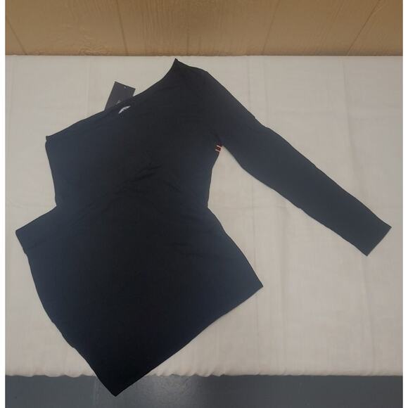 Fashion Nova 2 pc One Shoulder Ok Honey Skirt Set Mini sz L Black Y2K Cropped - Picture 5 of 7